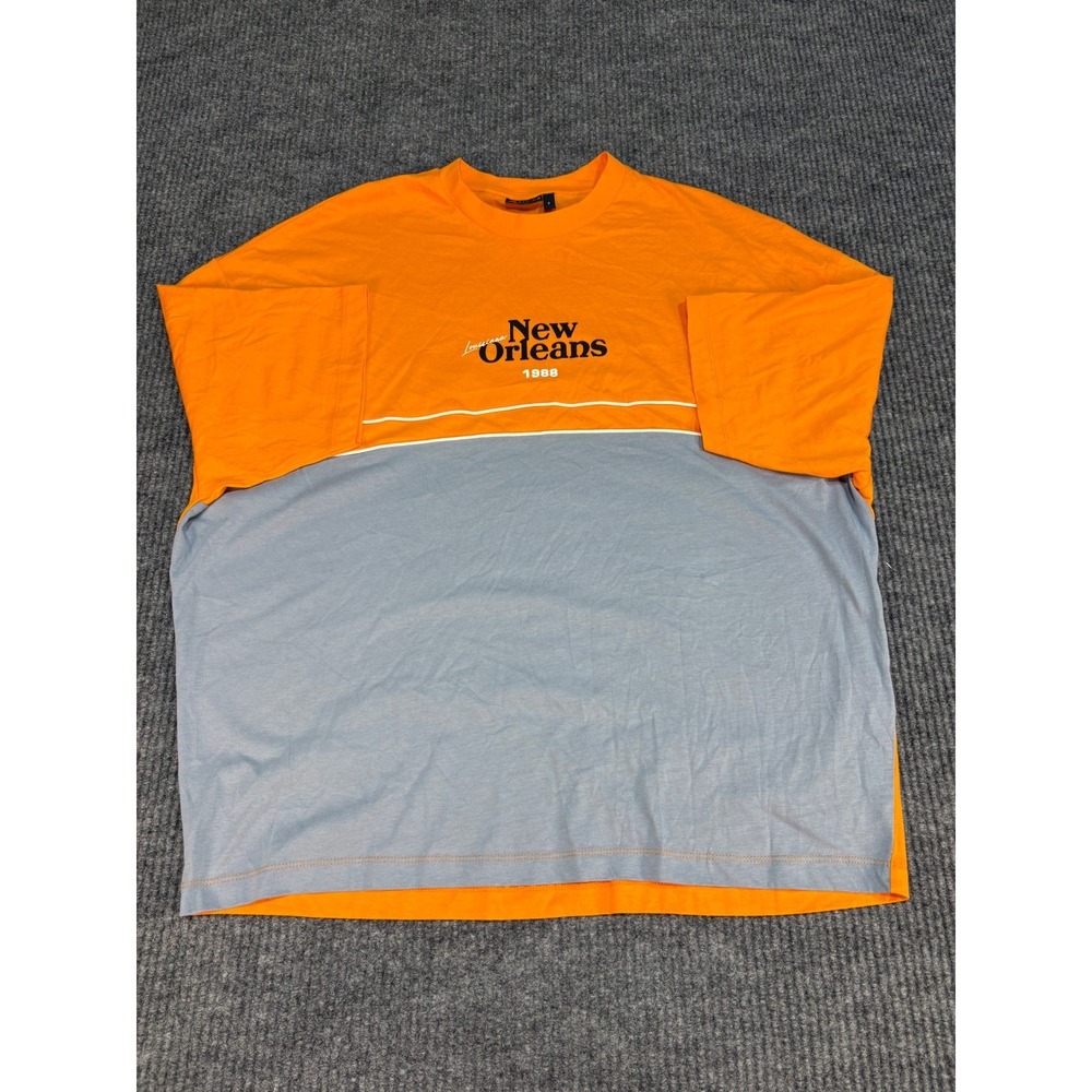 ASOS DESIGN Mens New Orleans 1988 Colorblock T-Shirt Orange Grey Medium Oversize